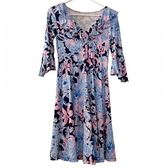 Lilly Pulitzer Stirling Ruffle Dress in Bright Navy Amore Please - Picture 3 of 16